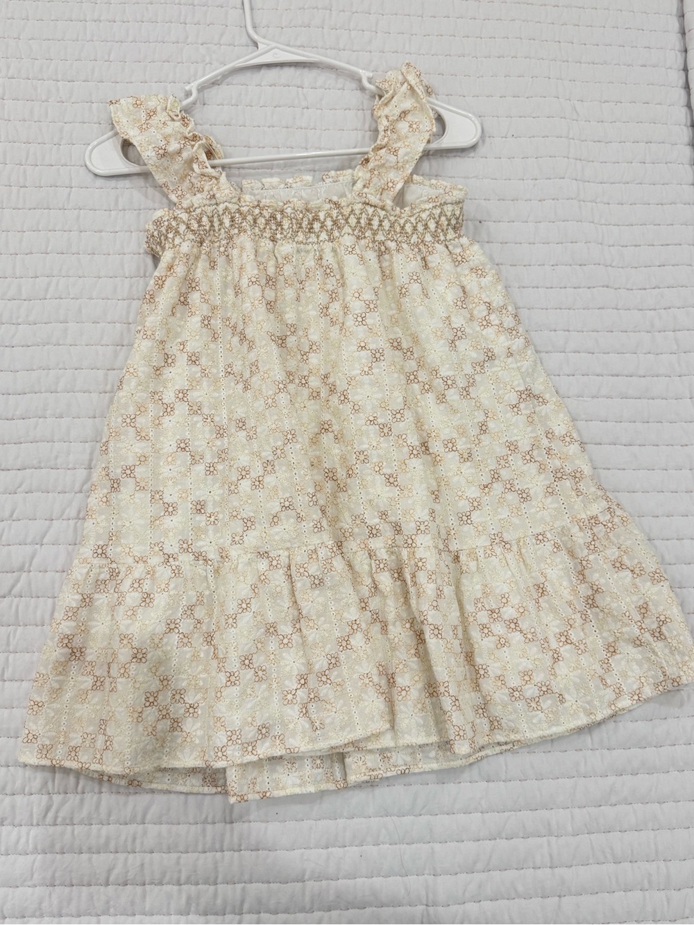Zara Cream Dress with Tan Floral Smocking